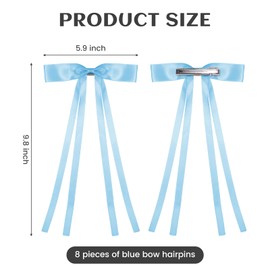 8 Pcs Girl Hair Bows Set, Cute Blue Ribbon Bows for Girls, Hair Clips with Long Tails, beautiful Bow Barrettes for Women and Girls, Hair Accessories for Teens, Toddlers （Blue）