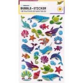 folia 19502 Bubble Sticker II with Underwater Motifs, with Textured Bubble Surface, Pack of 28, Ideal for Decorating Greeting Cards, Crafts and Scrapbooking