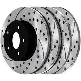 AutoShack Front and Rear Drilled Slotted Brake Rotors Black Set of 4 Replacement for 1999-2004 Jeep Grand Cherokee 4.0L 4.7L V8 4WD AWD RWD PR6120PR6121