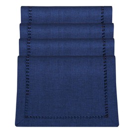 GRELUCGO Set of 4 Handmade Hemstitch Navy Blue Table Placemats, Rectangular 12 by 18 Inch