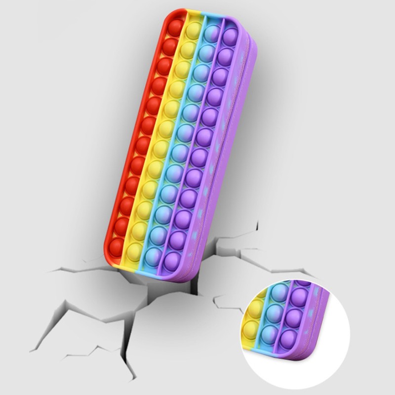 Waterproof Rainbow Push Bubble Stationery Box Silicone Decompression Toy Rectangle