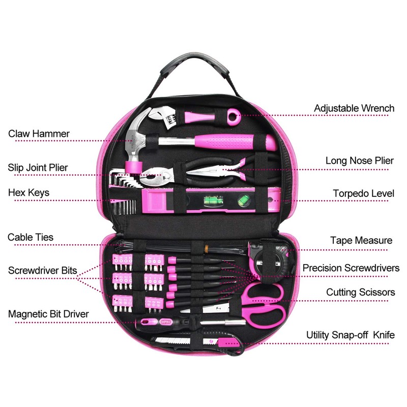 EXCITED WORK 69-Piece Pink Tool kit, Ladies Hand Tool Set