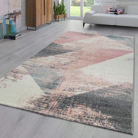 Paco Home Area Rug Abstract Geometric Pattern Fashionably Faded in Multicolor Pink Cream Gray Blue, Size:2' x 3'3"