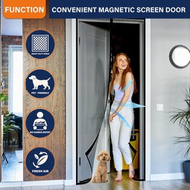 Magnetic Screen Door, Fit Door Size 40 x 80 Inches, Screen Doors with Magnets, Pet & Kid Friendly，Works with Front Doors, Sliding Doors ‎Black