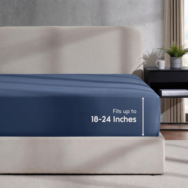 Nestl Extra Deep Pocket King Fitted Sheet, Navy Fitted Sheet