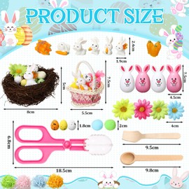 Cinnvoice 214 Pcs Easter Sensory Bin Filler Fine Motor Toys Counting 120 Pom Poms 50 Easter Eggs 20 Daisy 9 Figurine 4 Plastic Bunny 4 Pack of Raffia 2 Basket 2 Nest 1 Shovel 1 Spoon 1 Scissors Clip