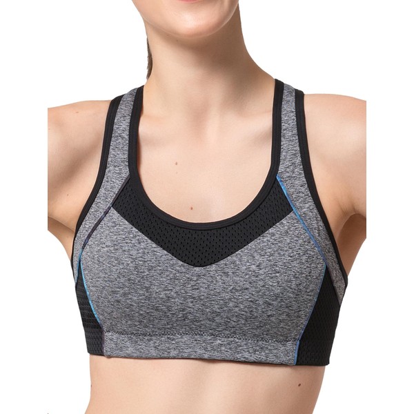 Yvette Sports Bra, No-bounce, Firm Support, Hook-and-Eye Back Closure, Y-Back, Training Apparel, ligjt grey, 3XL Plus
