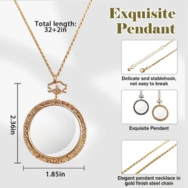 YYHSND 10X Magnifying Glass Necklace Magnifier Necklace Pendant Optical Magnifier with Chain Necklace for Library, Reading, Zooming and Jewelry (Pure Gold)
