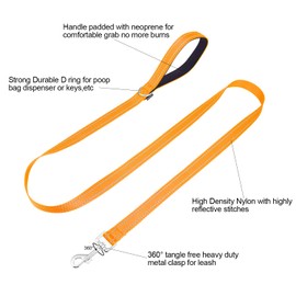 UsunyVora Reflective Nylon Dog Leash for Walking,Strong Dog Leash with Padded Handle for Medium and Large Dogs,4 FT,Orange