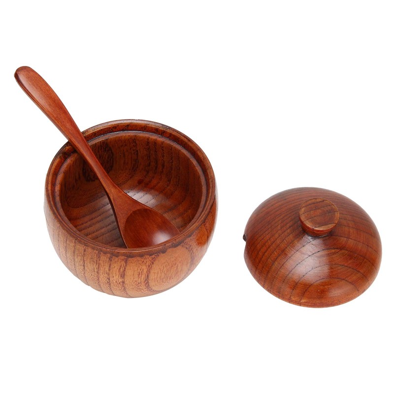 Olla de madera para especias, salero, caja de pimienta de