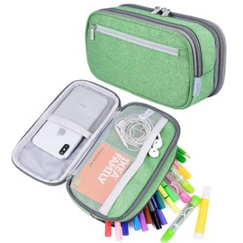 Yonzone Pencil Case Big Capacity Pencil Bag Pouch Pencil Pen Case Holder Marker Desk Organizer Travel Cable Bag with Compartments for Boys Girls Middle High School Students and Office Supplies, Green
