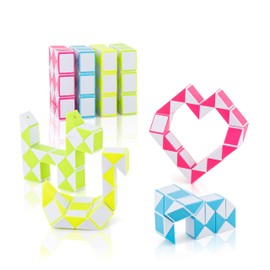 4 Mini Magic Snakes with 24 Blocks, Small Gifts for Children from 6 Years, Party Bags & Puzzle Games for Children's Birthday Parties (Pack of 4)