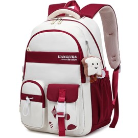 KESUDE School Backpack Teenager Girls Backpack Girls School Bag Boys Large Waterproof School Bag Women's Daypack School Bag Backpack for School Satchel Travel with Pendant, Light red