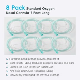 NITTIID 7 Foot Green Nasal Cannulas for Oxygen, Standard Kink Resistant Cannula Nasal Tubing for 0xygen - 4 Pack Oxygen Cannula with 1 Pair Ear Cusions