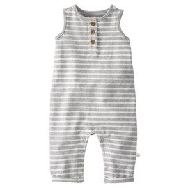 little planet by carter's unisex-baby Terry Jumpsuit made with Organic Cotton, Grey Stripes, 3 Months