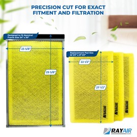 RAYAIR SUPPLY 24x30 Replacement Filter Pads Designed to Fit MicroPower Guard Air Cleaner 24x30 Refills (3 Pack) Yellow