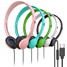 10 Pack Bulk Wired Headphones, Leather, USB-C, On-Ear, Mic, Compatible with Phone, Tablet, Laptop, PC for School, Class, Meeting, Conference, Test, Mix