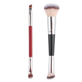 2 in 1 Foundation Brush Set of 2 Multifunctional Kabuki Brushes for Liquid Foundation Powder Blush Concealer Eyeshadow Contour Face Wooden Handle High Quality