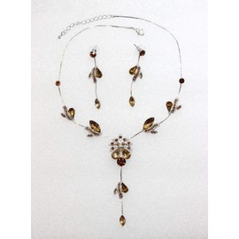 Faship Chocolate Brown Crystal Floral Necklace Earrings Set - Brown