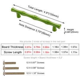 ESreake 6Pcs Bamboo Shape Solid Zinc Alloy Cabinet Knobs Handle pulls, Dresser Drawer Cabinet Cupboard Closet Door Pull Decorative Furniture Accessories Knobs (Length 4.9"/Hole Distance 3.8", Green)