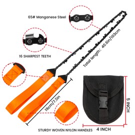 24 Inch Pocket Chain Rope Saw Portable Hand Saw With Sharp Teeth Blades for Survival Gear, Camping, Hunting, Tree Cutting or Emergency Kit