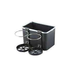 AIMALL Armrest Storage Box with Cup Holder, Tissue Box, Drawer Organizer - Multi-Function Console Organizer with 2 Foldable Cup Holders, Black/Off-White