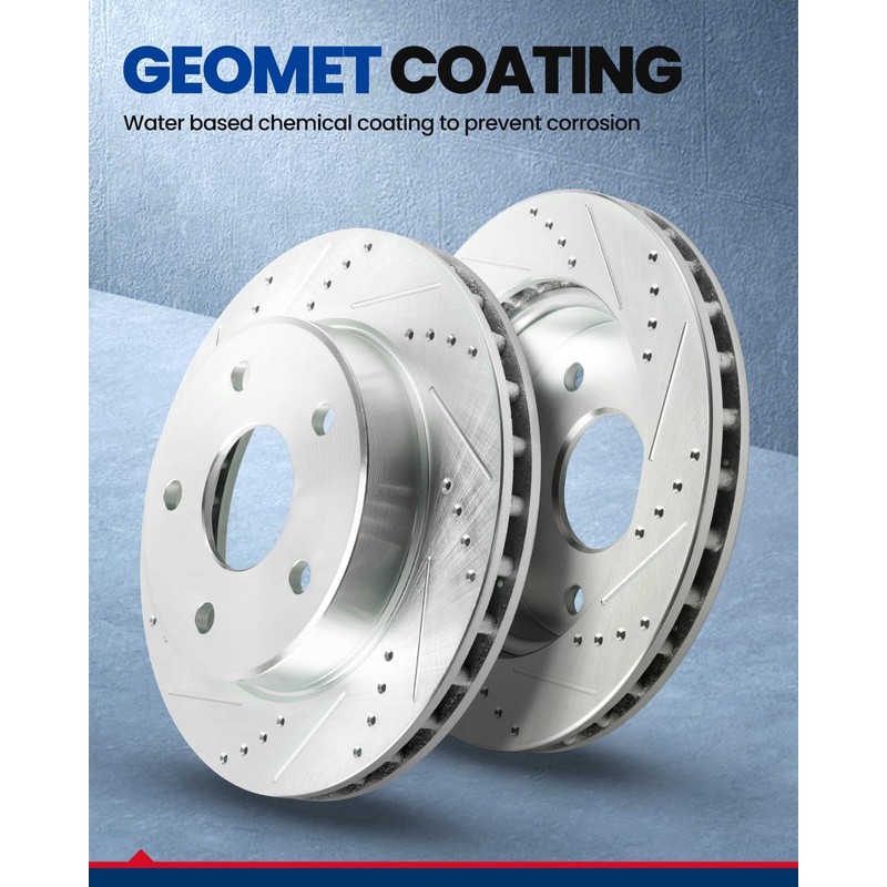 KAX Front Brake Kit, Drilled and Slotted Brake Rotors 31468,