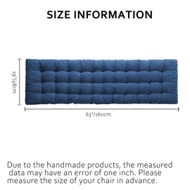 ELFJOY Lounge Chair Cushion Faux Linen Zero Gravity Chair Cushion with Ties Thick Padded Long Bench Cushion for Recliner Chaise Longue Sun Lounger Bench Porch Swing Navy 66 Inch