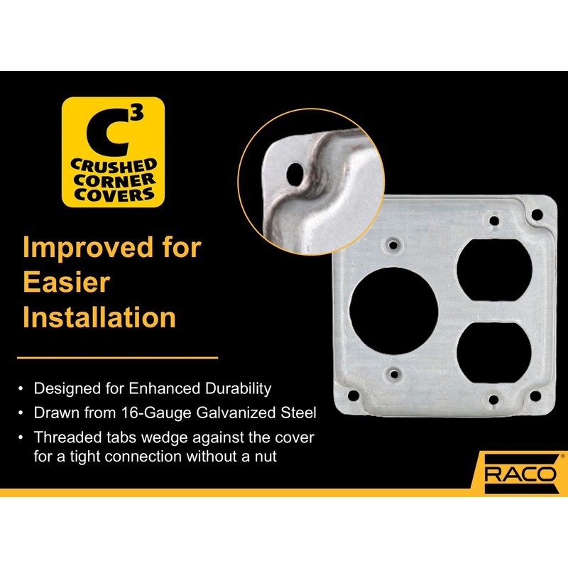 4 in. Square Cover, Exposed Work, Duplex/1.406 in. Dia. Receptacle