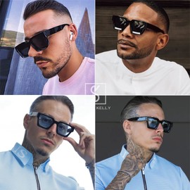 SHEEN KELLY Retro Thick Rectangular Chunky Sunglasses for Women Men Trendy Classic Slim Square Black Tortoiseshell Frame Fashion Sunglasses, 10