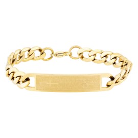 Men's Stainless Steel 8-1/2" Lord’s Prayer Curb Link Chain Bracelet with Polished Yellow Gold Tone Finish