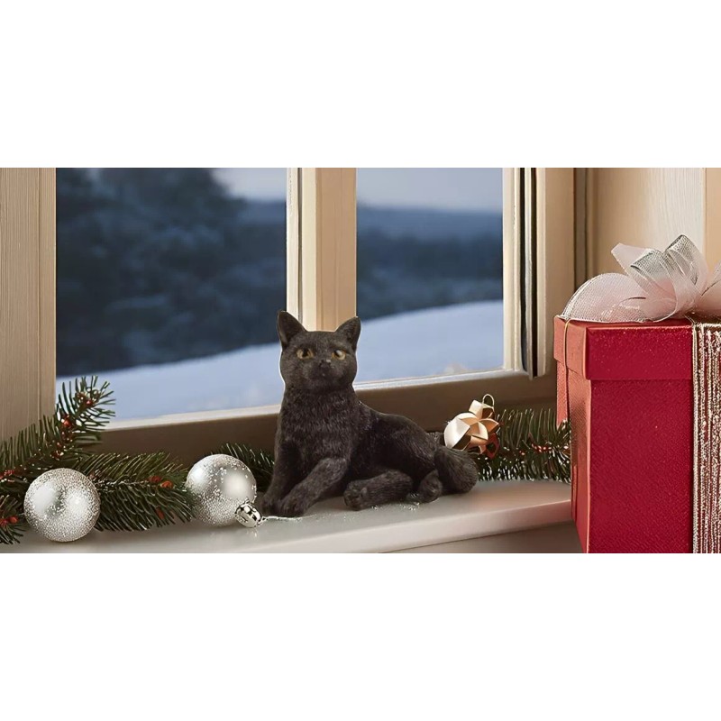 3 inch Black Cat Lounging Hand Painted Resin Figurine Statue