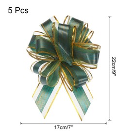 TOP-VIGOR 5pcs 7 Inch Large Pull Bow, Gift Wrapping Bows Ribbon Organza Bows for Wedding Baskets Presents Christmas Valentine's Day Birthday Gift Decorations, Green