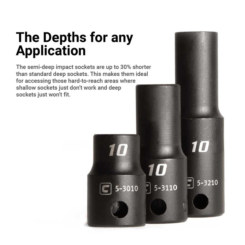 Capri Tools 3/8 in. Drive Semi-Deep Impact Sockets Set, Metric,