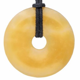 Lebensquelle Plus Orange Calcite Gemstone Doughnut Pendant Diameter 40 mm + Cotton Cord Gemstone Pendant Genuine Healing Stone Necklace with Ribbon, orange calcite
