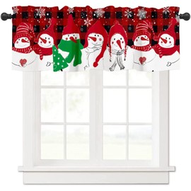 Gaakvrr Christmas Valance Curtains for Windows, Christmas Snowman Red Panels Winter Falling Snowflake Kitchen Valances for Windows, Window Treatments for Kitchen Bathroom Bedroom 45x135cm（18x54 Inch）