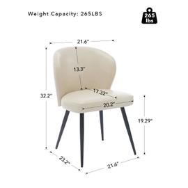 Dining Chairs Set of 2,Ergonomic Upholstered Kitchen Chairs with Steel Legs,265lbs Weight Capacity,Easy Clean Leather,High Curved Backrest Modern Chairs for Dining Room Kitchen