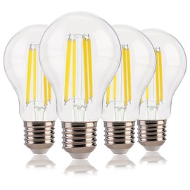 FLSNT 100W Equivalent A19 LED Light Bulbs, Efficient 12W, 1600Lumens, 5000K Daylight, CRI82, E26 Base, LED Filament Light Bulbs Clear Glass, 4 Pack, Non-Dimmable