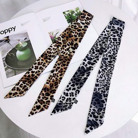 WHITE FANG MA020 Women's Scarf, Stole, Leopard Pattern, Stylish, Ribbon Tie, Casual, Silk