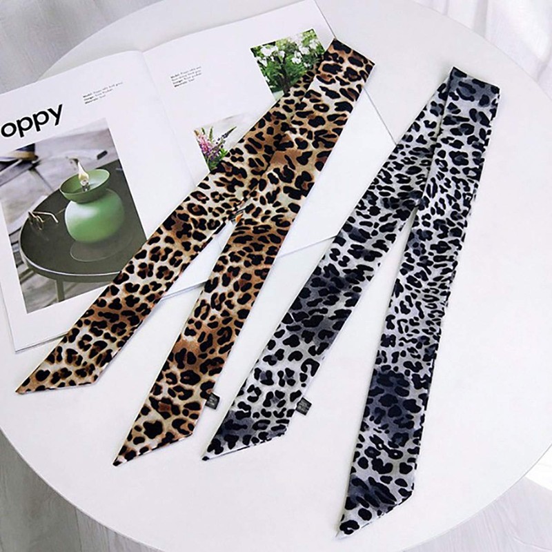WHITE FANG MA020 Women's Scarf, Stole, Leopard Pattern, Stylish, Ribbon