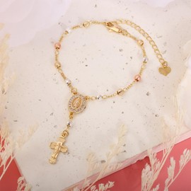 Rosary Bracelet - Rosary Beads Catholic Women, Christian Bracelet, Jesus Bracelets, Christian Bracelets for Women, Beads with Cross, Elegant Catholic Jewelry, Adjustable Link Chain for Girls