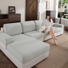 OHSIO Couch Cover, Stretch Sofa Cover, Soft Seat Cushion Covers Washable, Sectional L Shape Sofa Slipcover, Wear Stain Resistant Pet Friendly Furniture Protector for Home (1 Armrest Cover, Light Gray)