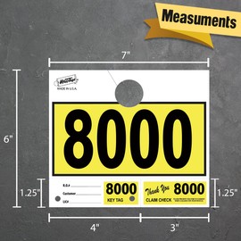 Versa-Tags 1000 Yellow Car Dealer Service Hang Tags Service Dispatch Numbers, Service Department Numbered Key Tags for Mechanic Repair Shop 3 Part Key Ring - Yellow (8000-8999)