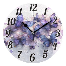 ALAZA Butterflies Purple Butterfly Wall Clock Battery Operated Clock Silent 9.5 Inch Non Ticking Wall Clocks for Bedroom Living Room Decorative