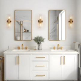 KSANA Gold Bathroom Sconces Wall Lighting, Modern Wall Sconce with Clear Glass Shade, 2-Light Vanity Light Fixtures Over Mirror for Bedroom, Living Room, Kitchen and Hallway