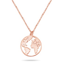 NUOLI® Women’s Globe Necklace - 45 cm - 925 Sterling Silver - World Map Chain Necklace - Available in Silver, Gold and Rose Gold, Sterling Silver Gold-Plated
