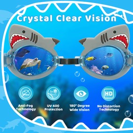 Vvinca Kids Swim Goggles with Fabric Strap No Tangle Pain-Free, Anti-Fog Swimming Pool Goggle No Leak for Toddlers Girls Boys