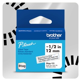 Brother Genuine Btag-131 P-Touch Label Tape for Brother P-Touch PT-N10, PT-N20 and PT-N25BT Label Makers, Btag Series, Non-Laminated, Black on Clear 12mm
