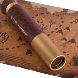 Pirate Telescope Captain Monocular Telescope for Children Adults Pirate Costume Pirate Role Play Treasure Hunt Buccaneers Children's Birthday Party 16 cm 6x Magnification (Brown-Gold)