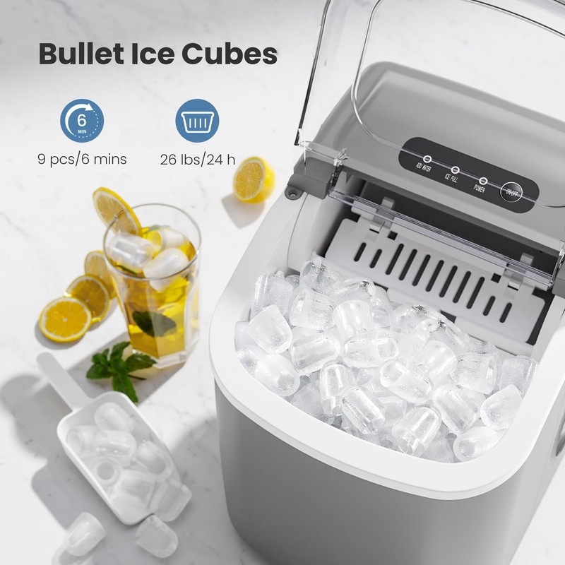 Portable Countertop Ice Maker Machine with Handle, 9 Bullet-Shaped Ice